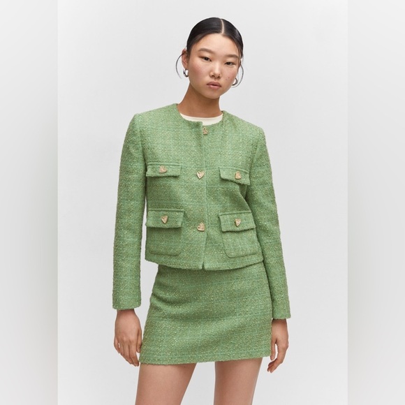 NWT Mango MNG Tweed Mini Skirt Green sz XL - Picture 3 of 10